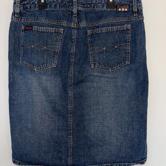 Mudd Blue Denim Y2K Mini Skirt With 5 Pockets and Slit up the Front Size 11 - Picture 4 of 10